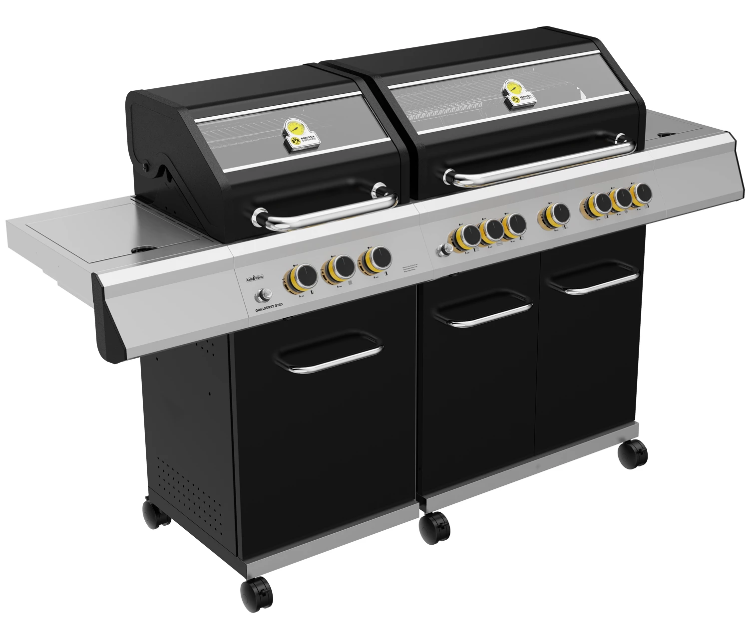Grillfürst G750G Borussia Dortmund Edition 7-Brenner Doppelkammer - Gasgrill Mit Hochtemperaturbrenner, Seitenkocher, Heckbrenner Und Gusseisen Roste 2 Grillfürst G750G Borussia Dortmund Edition 7-Brenner Doppelkammer - Gasgrill Mit Hochtemperaturbrenner, Seitenkocher, Heckbrenner Und Gusseisen Roste – Bild 2