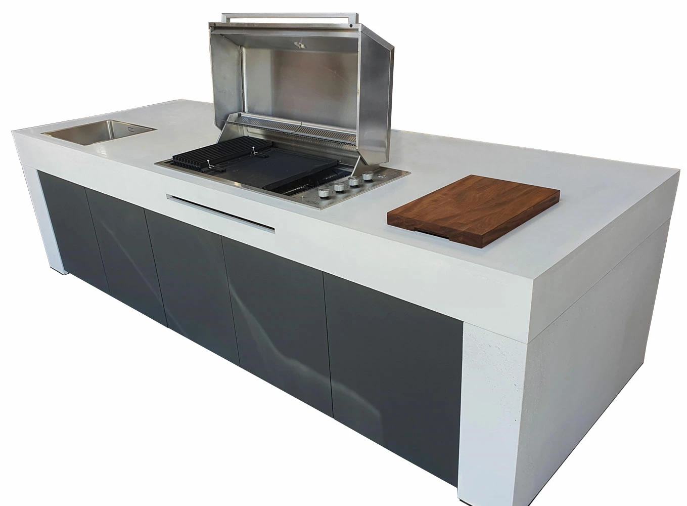 Grillfürst Outdoor Küche Aus 3-tlg. Gegossenem Beton Und HPL (340 Cm X 120 Cm) - Mit Einbaugrill Und Spüle 1 Grillfürst Outdoor Küche Aus 3-tlg. Gegossenem Beton Und HPL (340 Cm X 120 Cm) - Mit Einbaugrill Und Spüle