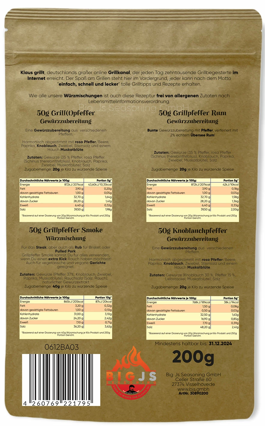 Steak Gewürz Set #1 By Klaus Grillt / 4 X 50g Beutel 1 Steak Gewürz Set #1 By Klaus Grillt / 4 X 50g Beutel