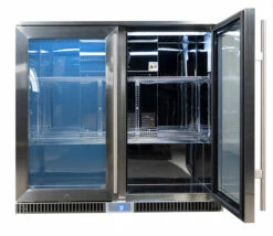 Napoleon Outdoor - Kühlschrank, 210 Liter, 2-türig Mit Doppelverglasung Und LED Beleuchtung - Wasserdicht Nach IP24 -Grill Verkaufs-Shop Napoleon Outdoor Kueche Kuehlschrank leer Tuer offen rechts