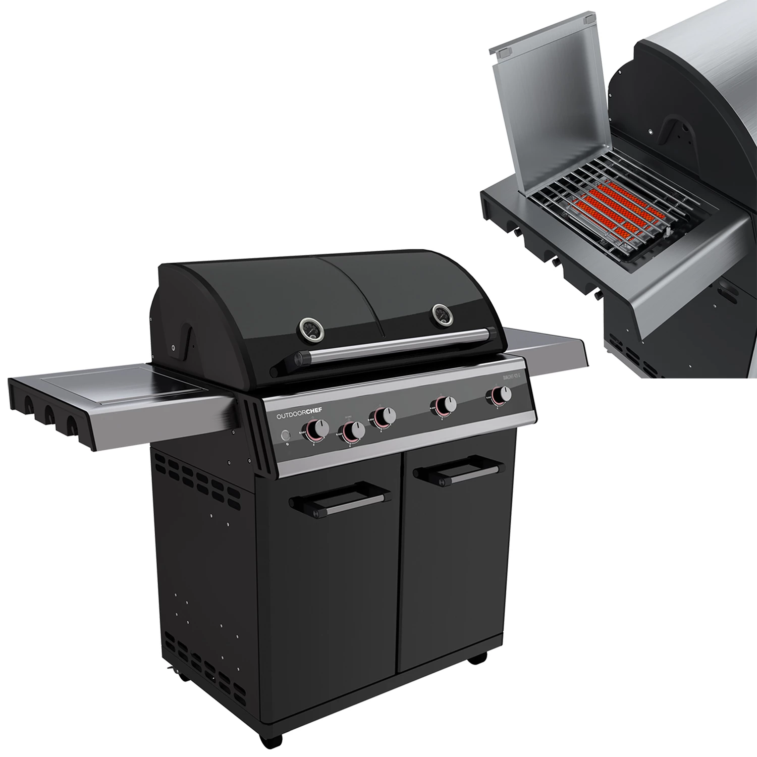 Outdoorchef Dualchef 425 G BZ Gasgrill Mit Blazing Zone Infrarotbrenner + DGS Gusseisen Grillrost 2 Stk.+ DGS Gemüse Grillrost 2 Stk. 1 Outdoorchef Dualchef 425 G BZ Gasgrill Mit Blazing Zone Infrarotbrenner + DGS Gusseisen Grillrost 2 Stk.+ DGS Gemüse Grillrost 2 Stk.