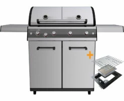 Outdoorchef Dualchef S 425 G Edelstahl Gasgrill Mit Seitenkocher + Blazing Zone Infrarotbrenner + DGS Gusseisen Grillrost 2 Stk. + DGS Gemüse Grillrost 2 Stk.
