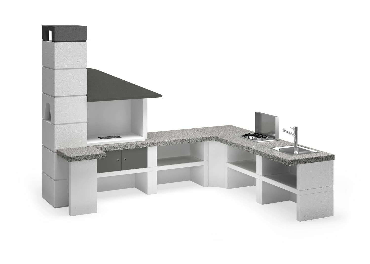 Palazzetti Gartenküche: Modul Ecke, Marmortech Grau 1 Palazzetti Gartenküche: Modul Ecke, Marmortech Grau