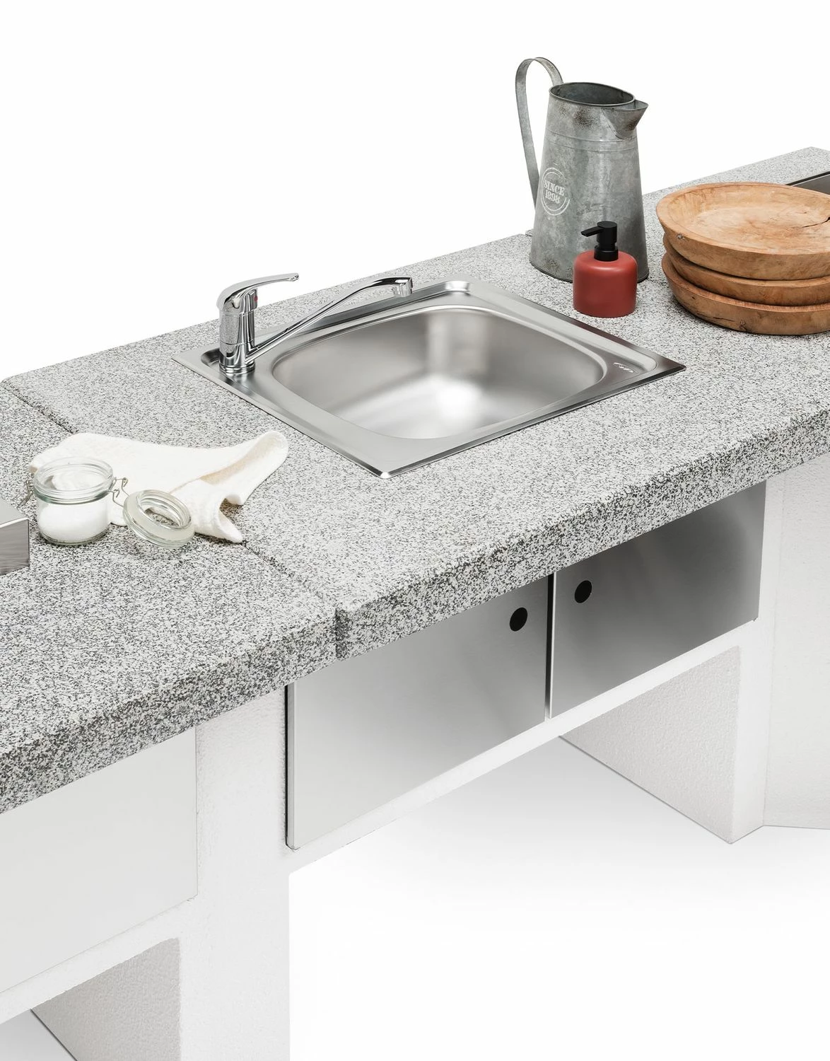 Palazzetti Gartenküche: Modul Spüle, Marmortech Grau 1 Palazzetti Gartenküche: Modul Spüle, Marmortech Grau